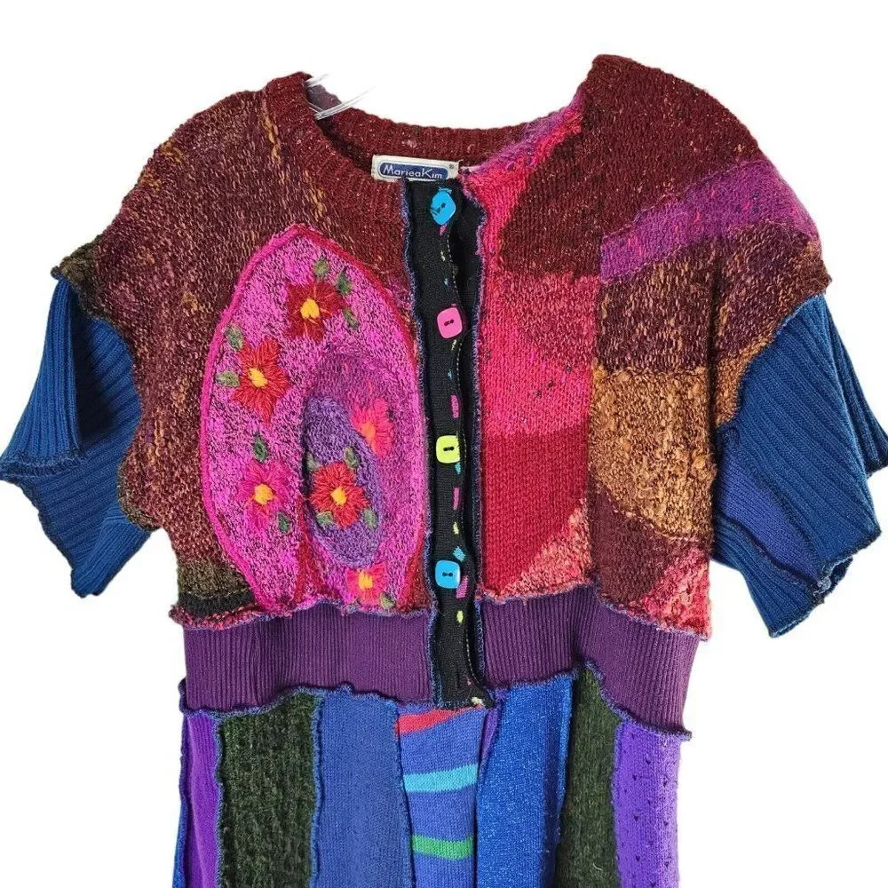 Vintage 80s Mariea Kim Dress Womens Size Large Purple Pink Sweater Art to Wear